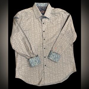 ROBERT GRAHAM blue flip cuff Men's classic fit jacquard print button up shirt